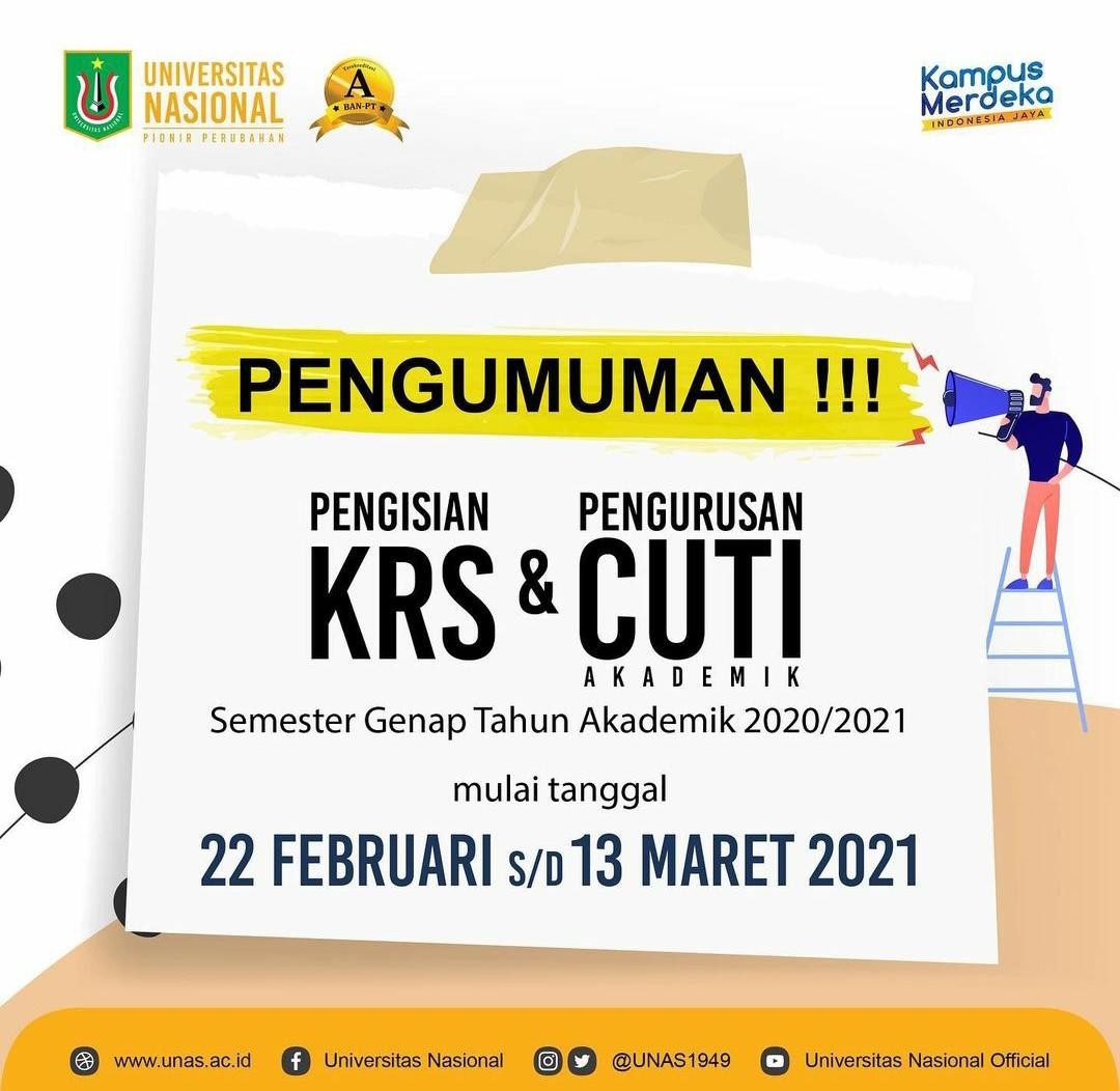 Pengisian KRS dan Pengurusan Cuti Akademik Periode Genap 2020/2021